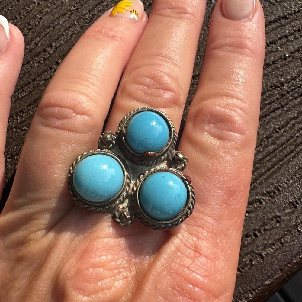 Turquoise Silver Tone Statement Ring - image 1